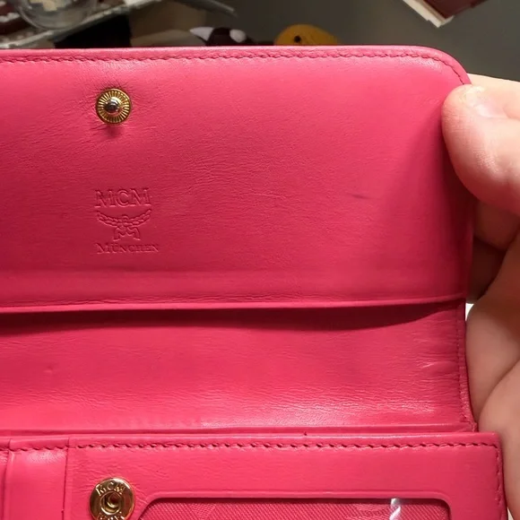 MCM Beige Visetos Wallet with Pink Trim and Navy Stripe - Picture 6 of 6